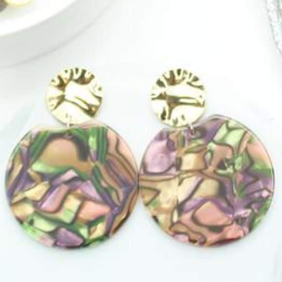 Brown Mother of Pearl Disc Earrings - Picture 1 of 1